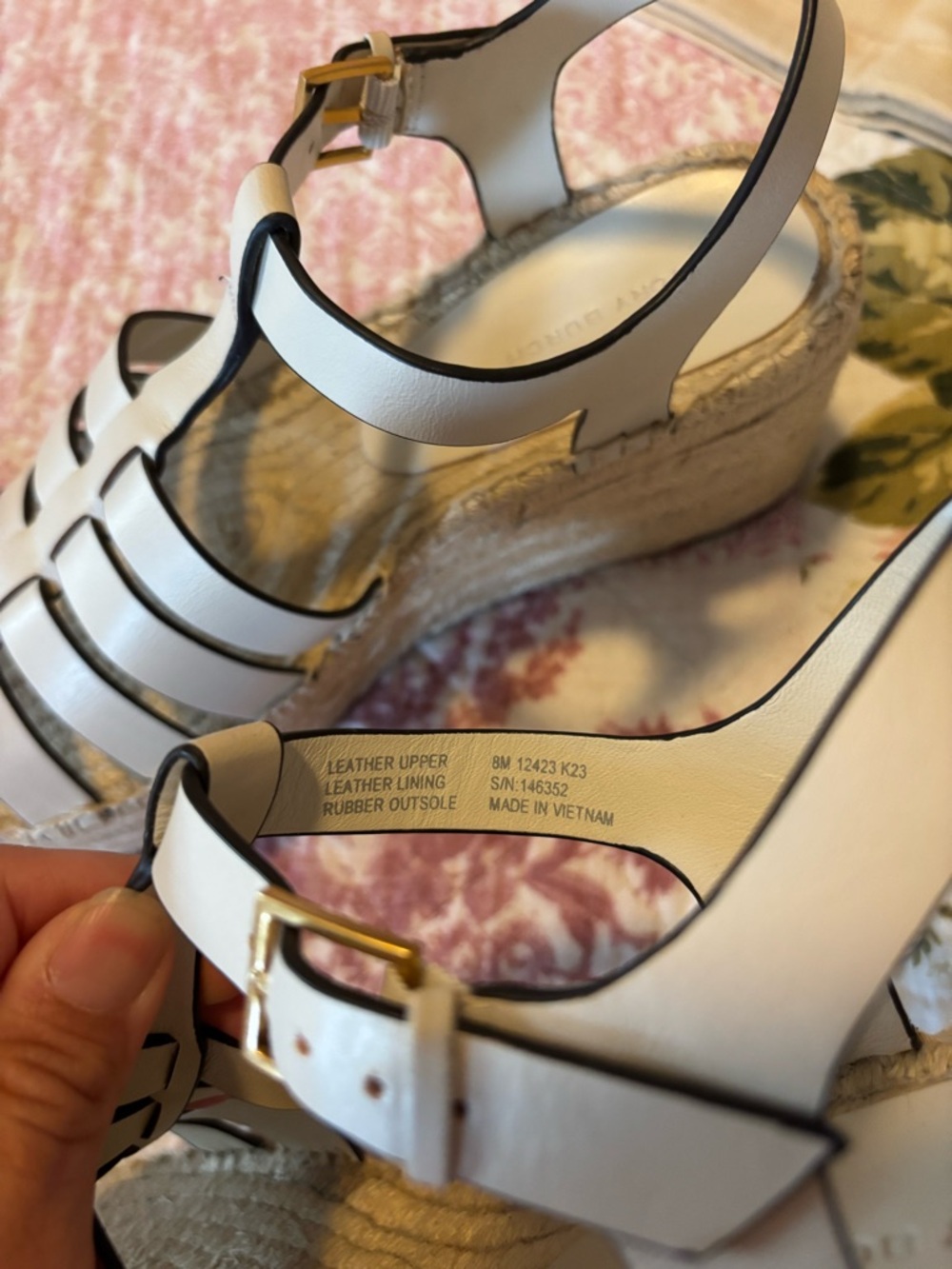 Tory Burch Ivory Vachetta Leather Strappy Espadrille Wedges Sandals - Picture 9 of 16